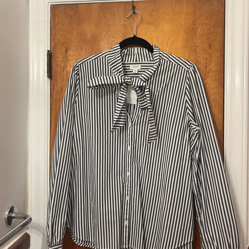 JCREW NWT striped tie neck blouse